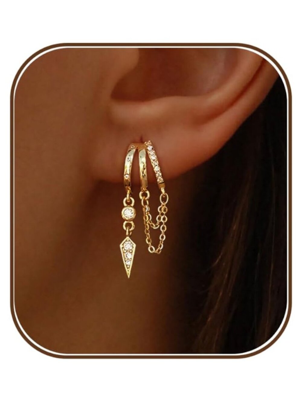 14k Gold Plated Triple Huggie Stud Dangle Earrings Women Hypoallergenic